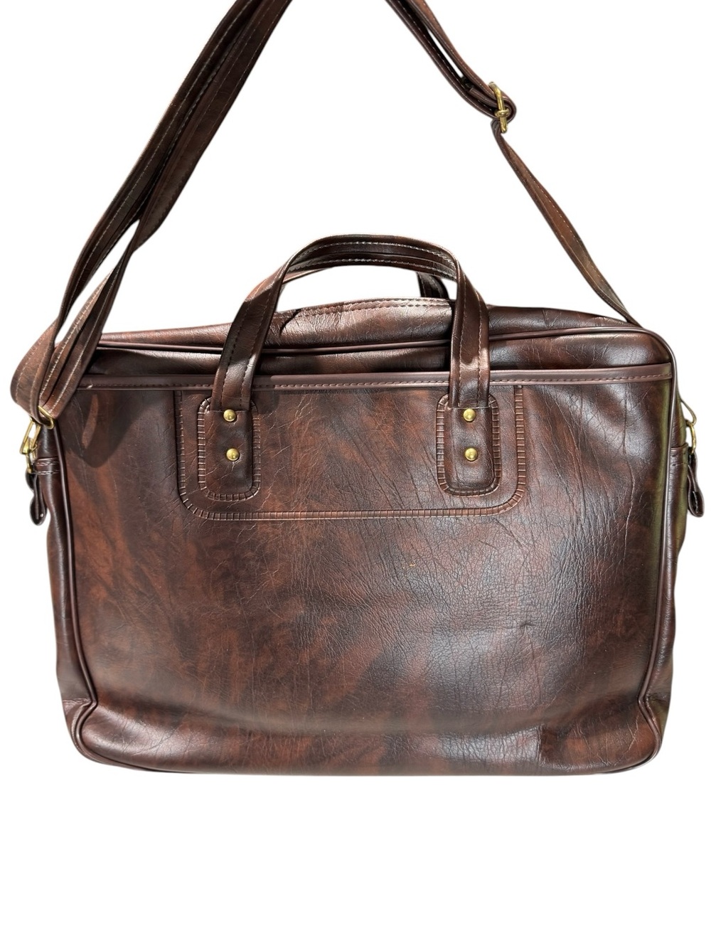 Vintage Porsche Brown Leather Gold Logo Brass Hardware Shoulder Briefcase - Picture 4 of 12
